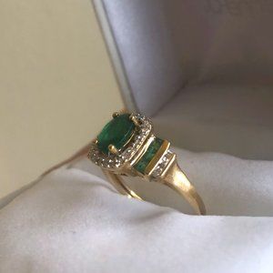 Emerald and Diamond 10K Yellow Gold Ring